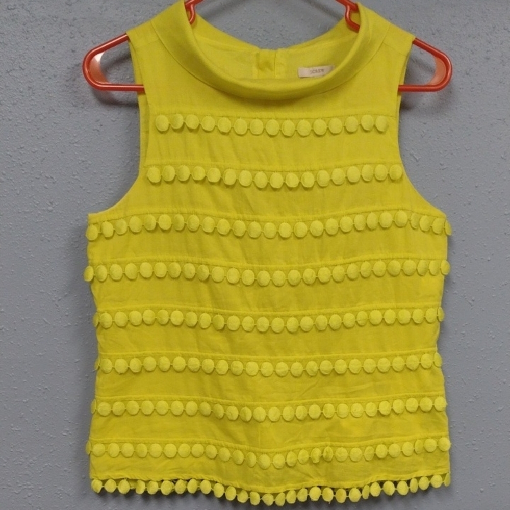 J. Crew Yellow Textured Tank Top with Pom-Pom Detail Y2K, Romantic, Femenina.